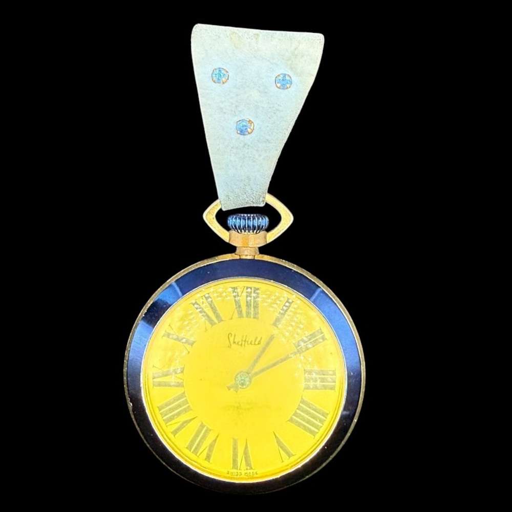 Vintage Retro Sheffield Yellow & Blue Nurse Lapel Pocket Watch